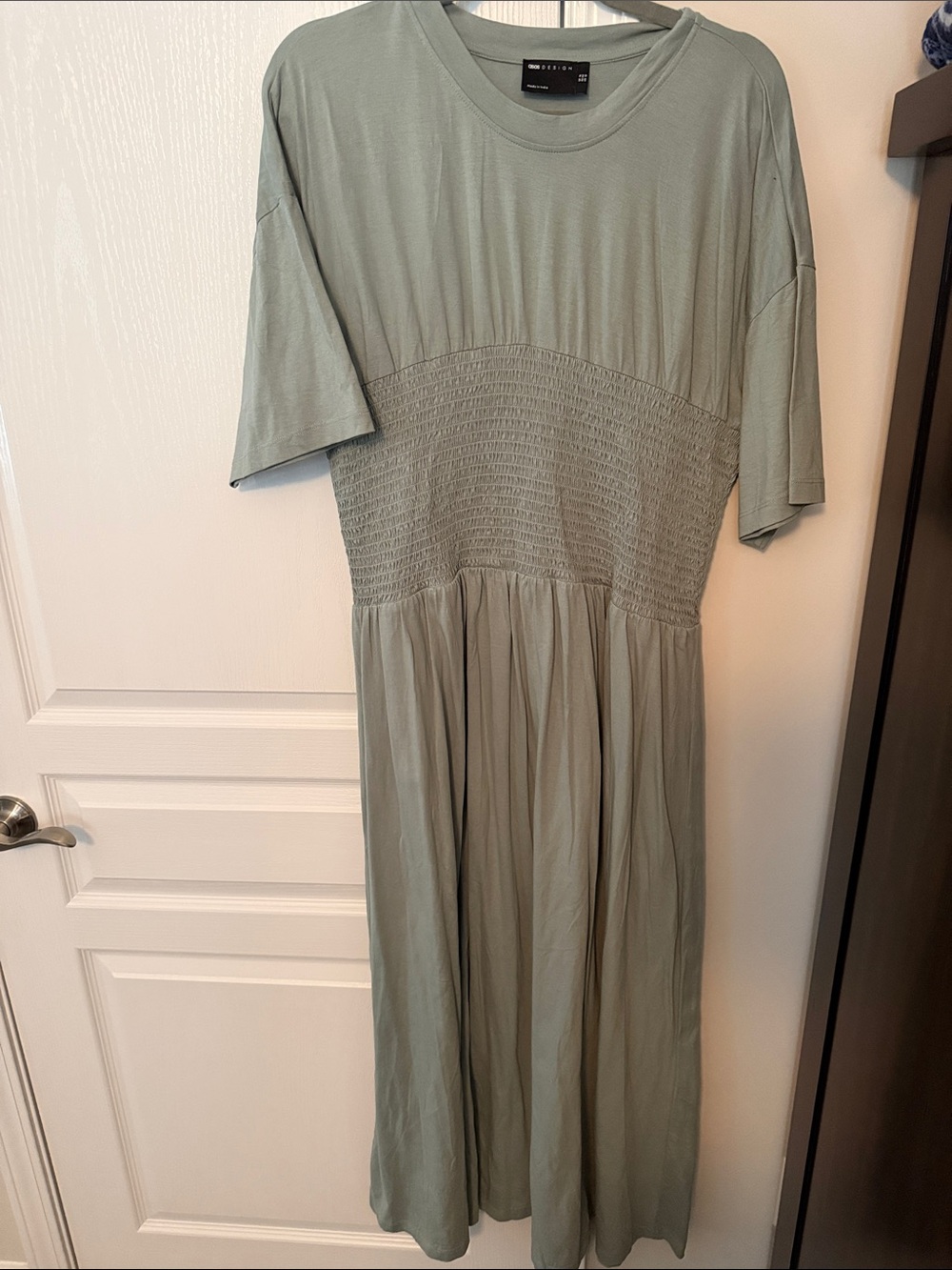 ASOS Sage Green Maxi Dress with Smocked Waist